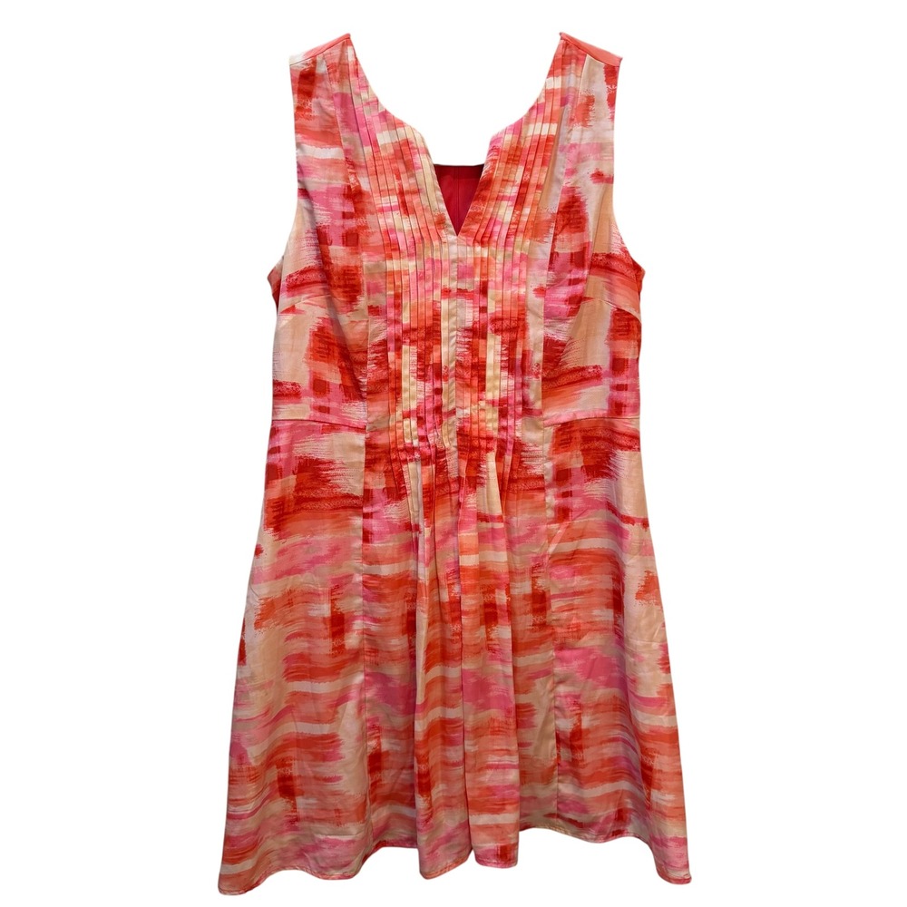 Rabbit Rabbit Rabbit Design Pink Orange Abstract Pintuck Dress 16 Artsy Bright